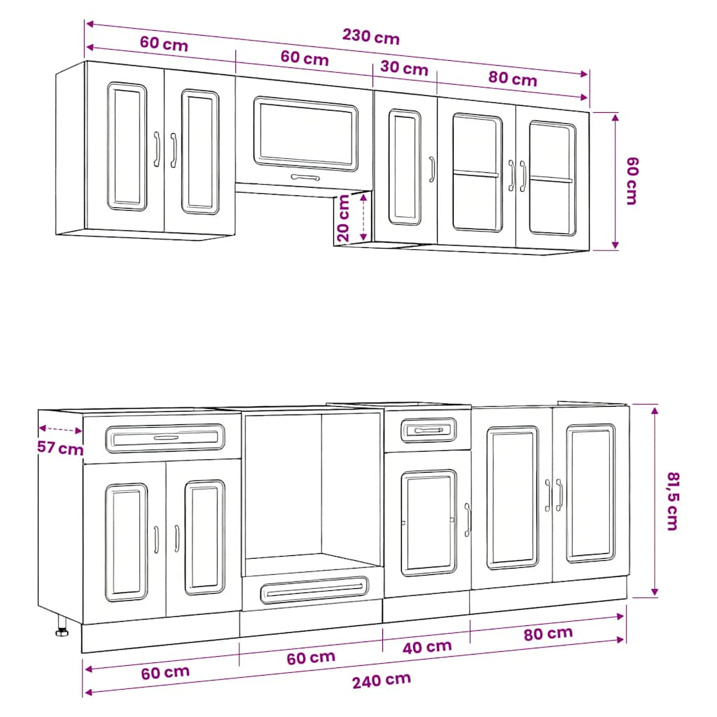 Set Mobili da Cucina 8 pz Kalmar Rovere Artigianale Truciolato
