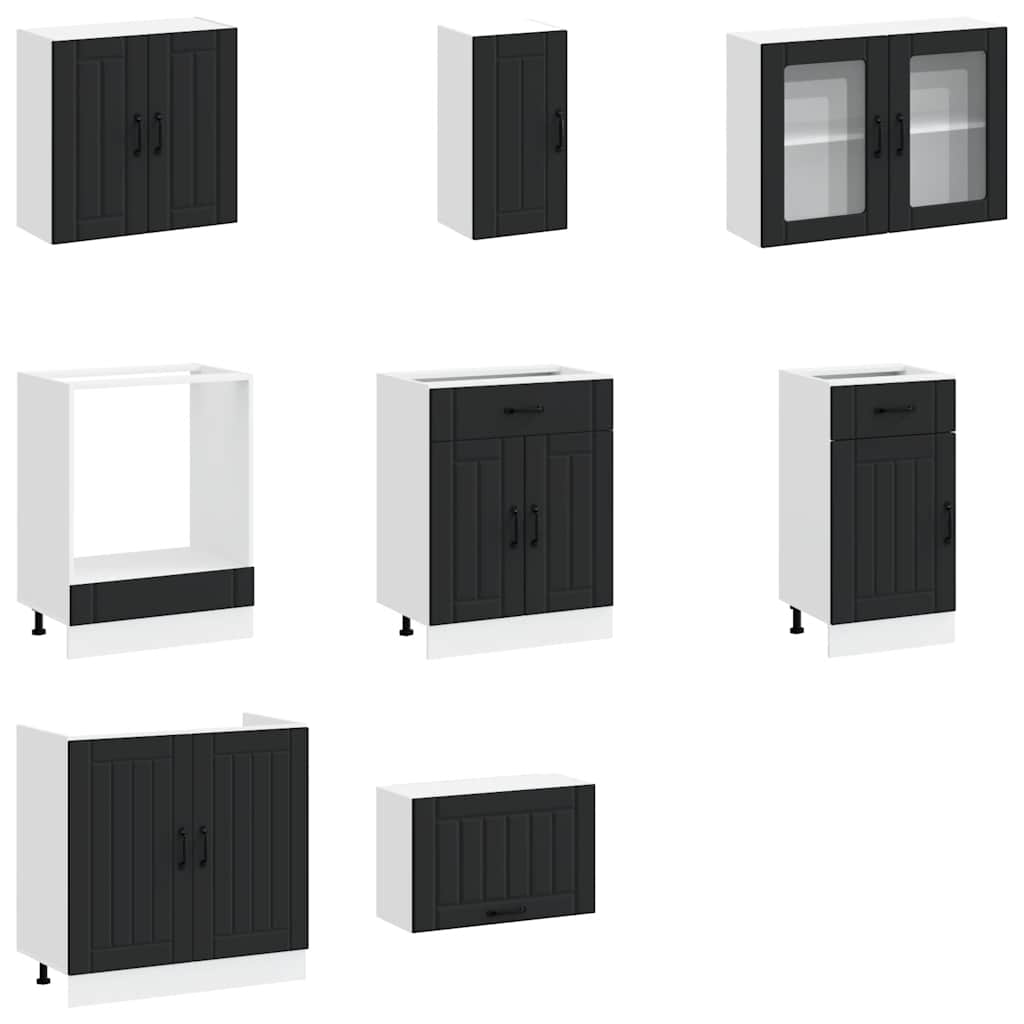 Set Mobili da Cucina 8 pz Kalmar Neri Legno Multistrato