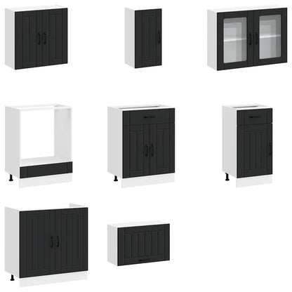 Set Mobili da Cucina 8 pz Kalmar Neri Legno Multistrato