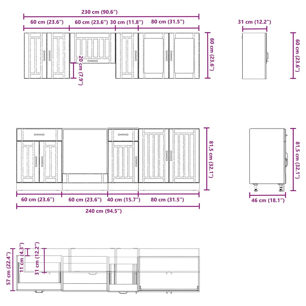 Set Mobili da Cucina 8 pz Kalmar Neri Legno Multistrato | homemem39
