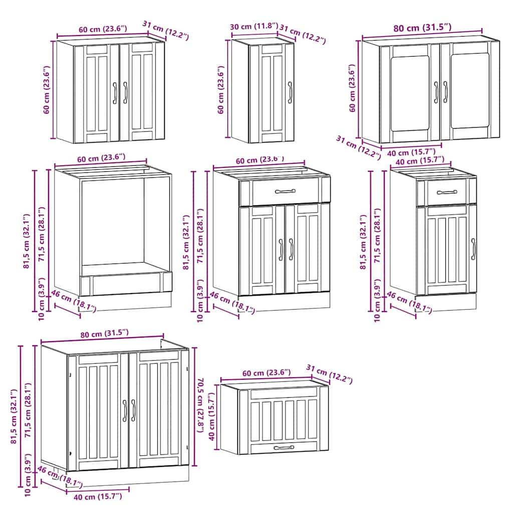 Set Mobili da Cucina 8 pz Kalmar Neri Legno Multistrato | homemem39