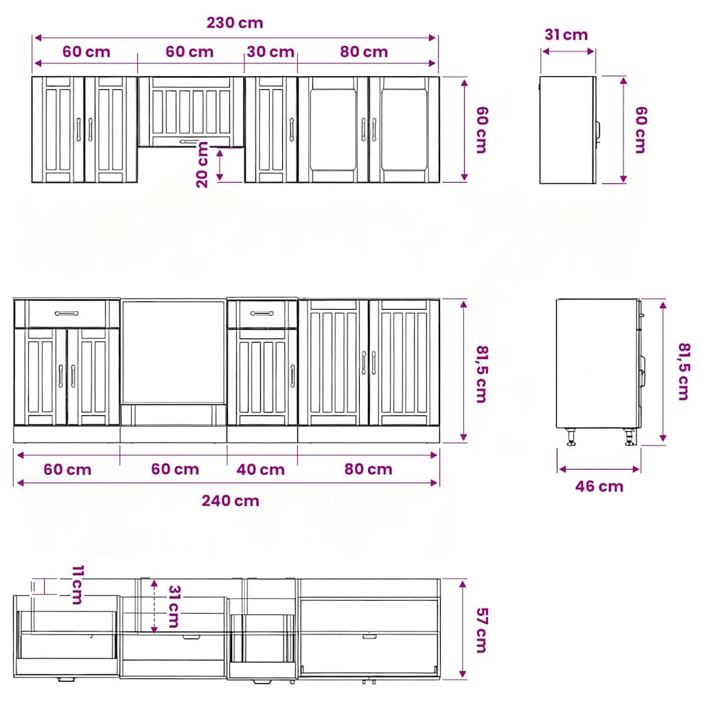 Set Mobili da Cucina 8 pz Kalmar Neri Legno Multistrato