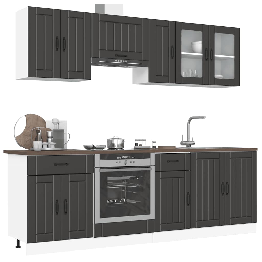 Set Mobili da Cucina 8 pz Kalmar Neri Legno Multistrato