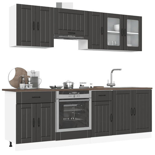 Set Mobili da Cucina 8 pz Kalmar Neri Legno Multistrato - homemem39