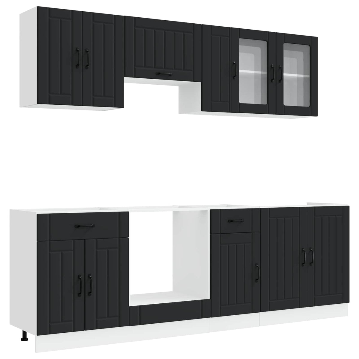 Set Mobili da Cucina 8 pz Kalmar Neri Legno Multistrato