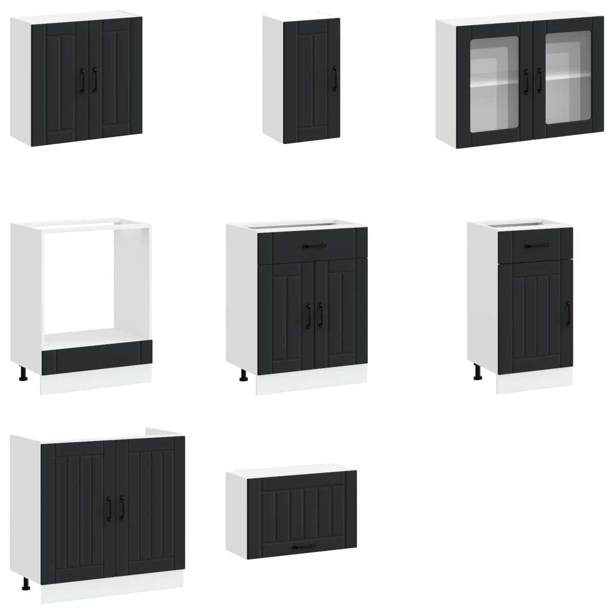 Set Mobili da Cucina 8 pz Kalmar Neri Legno Multistrato