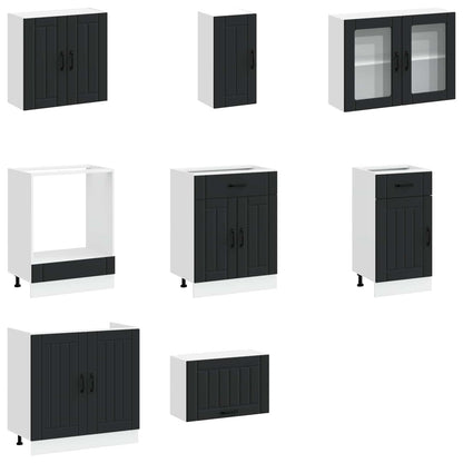 Set Mobili da Cucina 8 pz Kalmar Neri Legno Multistrato