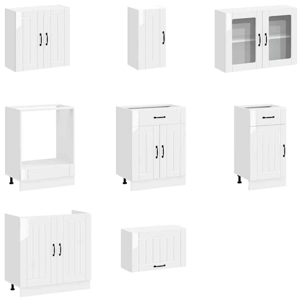 Set Mobili da Cucina 8 pz Lucca Bianchi Lucido in Truciolato