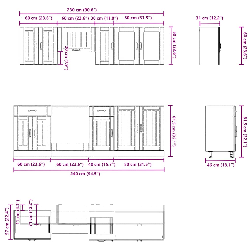 Set Mobili da Cucina 8 pz Lucca Bianchi Lucido in Truciolato | homemem39