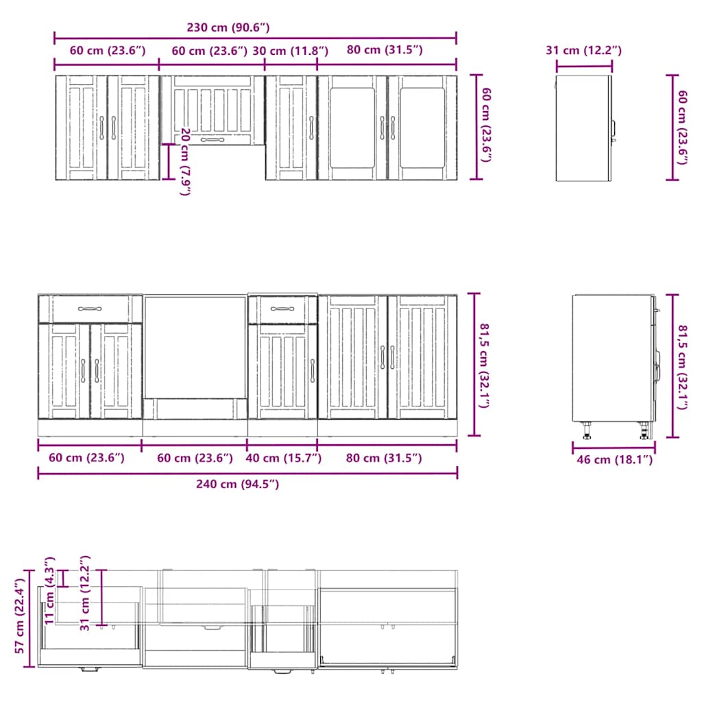 Set Mobili da Cucina 8 pz Lucca Grigio Cemento in Truciolato