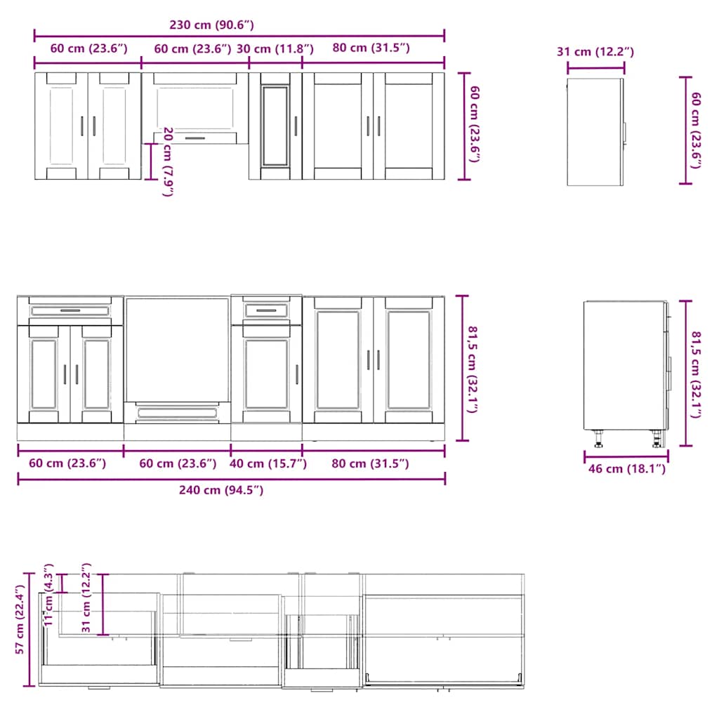 Set Mobili da Cucina 8 pz Porto Neri Legno Multistrato | homemem39