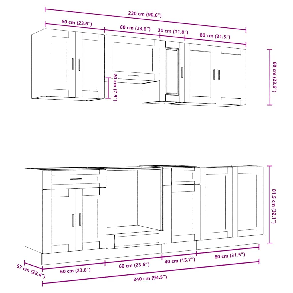 Set Mobili da Cucina 8 pz Porto Neri Legno Multistrato | homemem39