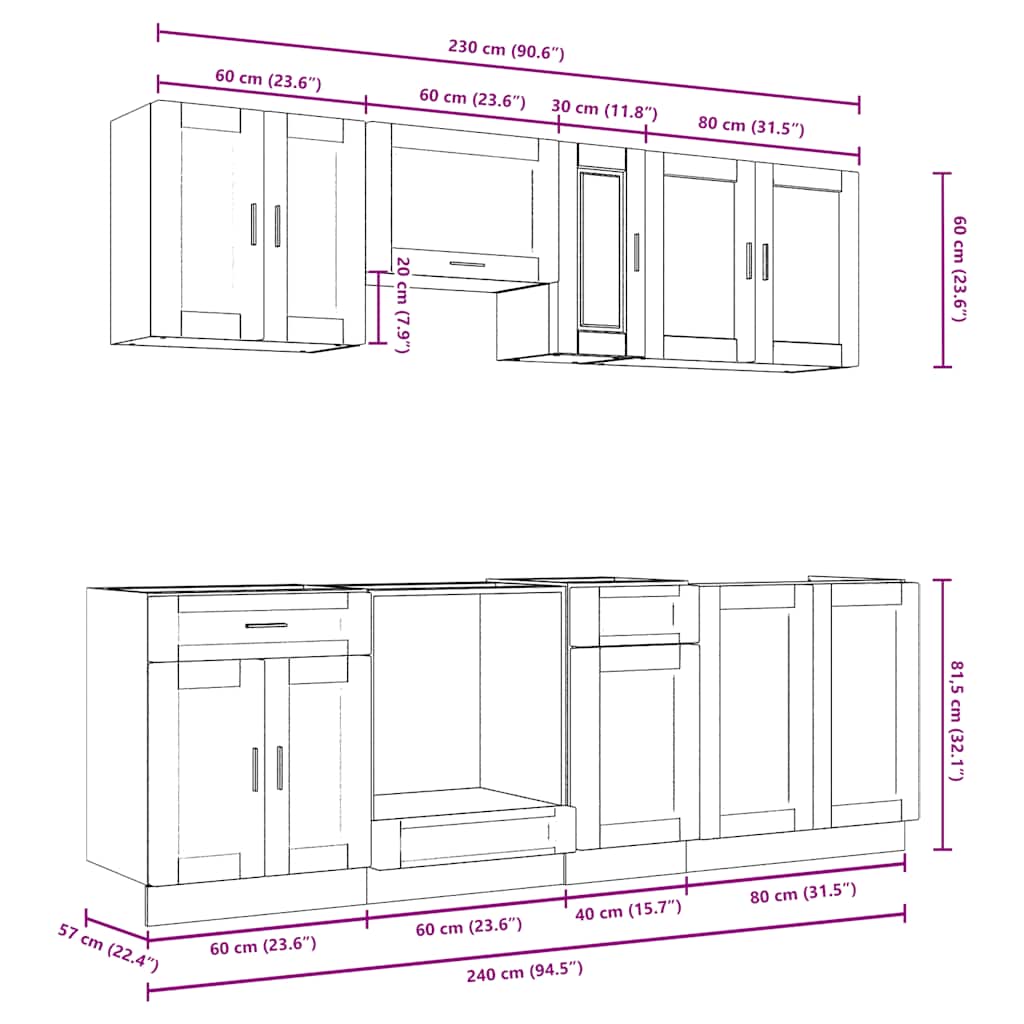 Set Mobili da Cucina 8 pz Porto Rovere Sonoma in Truciolato