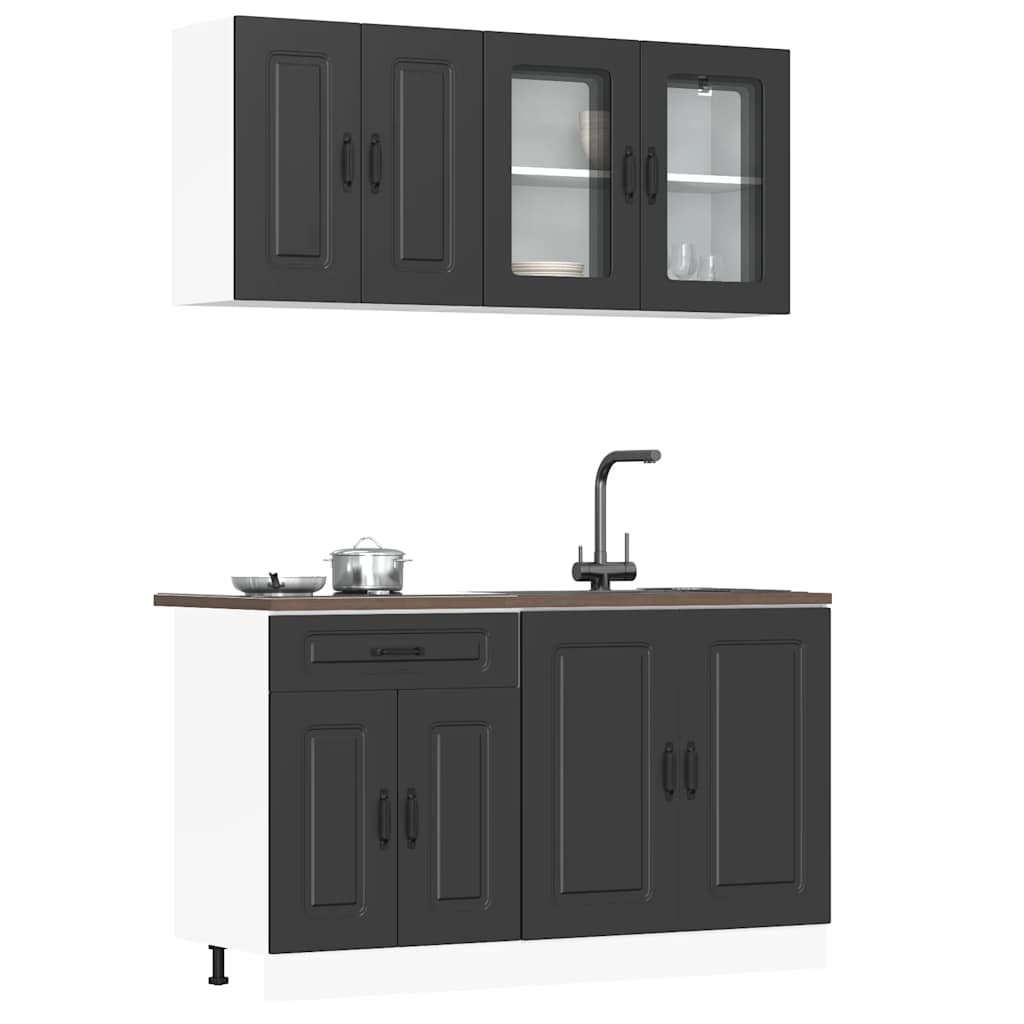 Set Mobili da Cucina 4 pz Kalmar Neri Legno Multistrato | homemem39