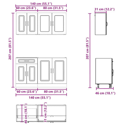 Set Mobili da Cucina 4 pz Kalmar Grigio Cemento in Truciolato