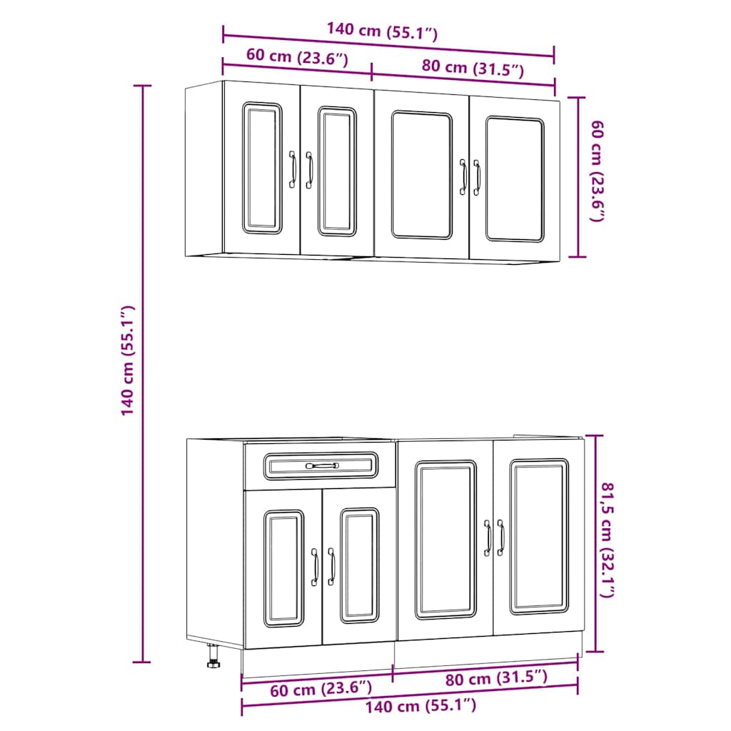 Set Mobili da Cucina 4 pz Kalmar Rovere Artigianale Truciolato | homemem39