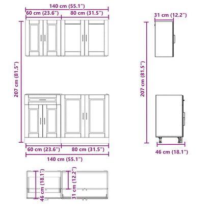 Set Mobili da Cucina 4 pz Porto Legno Vecchio in Truciolato