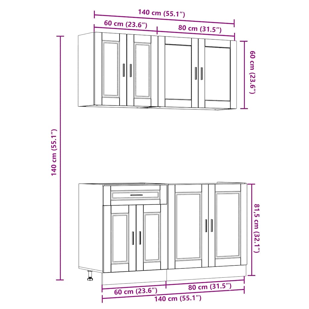 Set Mobili da Cucina 4 pz Porto Legno Vecchio in Truciolato
