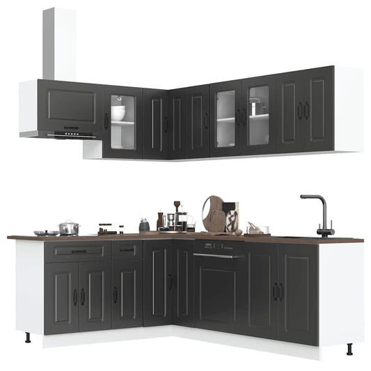 Set Mobili da Cucina 11 pz Kalmar Neri Legno Multistrato | homemem39