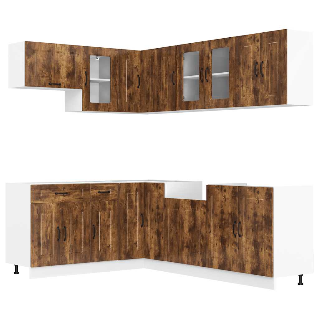 Set Mobili da Cucina 11 pz Kalmar Rovere Fumo Legno Multistrato | homemem39