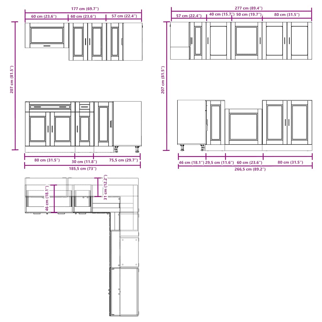 Set Mobili da Cucina 11 pz Porto Neri Legno Multistrato | homemem39