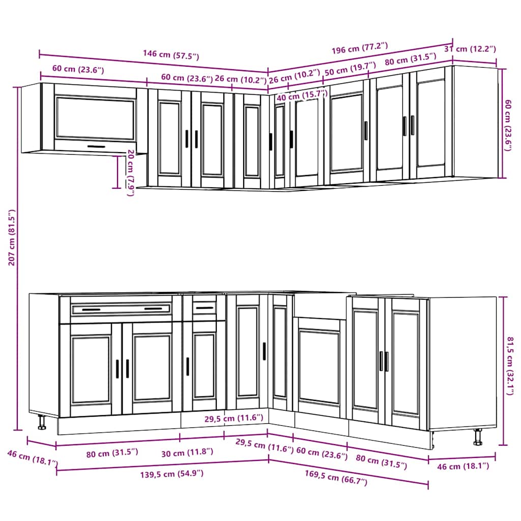 Set Mobili da Cucina 11 pz Porto Legno Antico in Truciolato | homemem39
