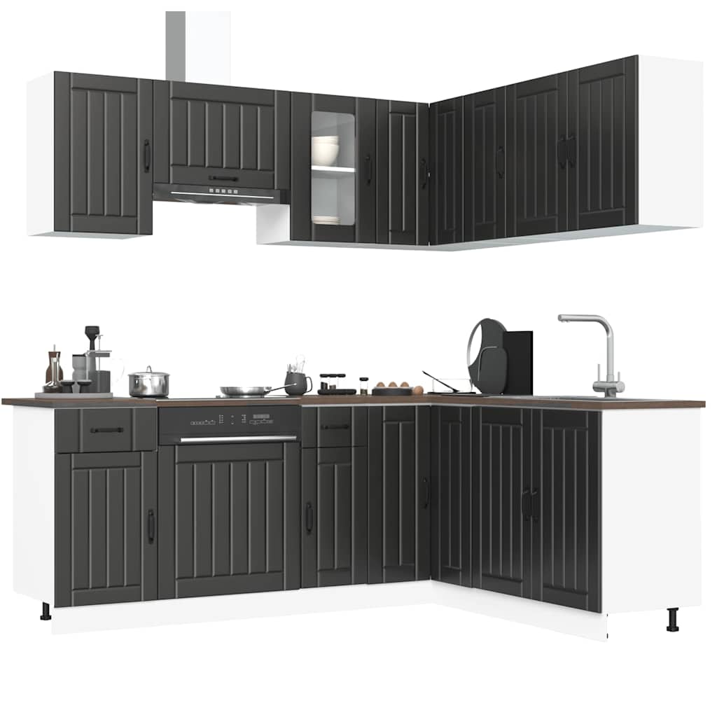 Set Mobili da Cucina 11 pz Kalmar Neri Legno Multistrato | homemem39