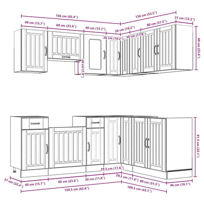 Set Mobili da Cucina 11 pz Kalmar Legno Vecchio in Truciolato | homemem39