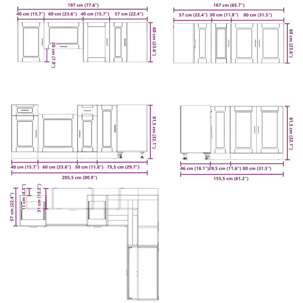 Set Mobili da Cucina 11 pz Porto Grigio Cemento in Truciolato | homemem39