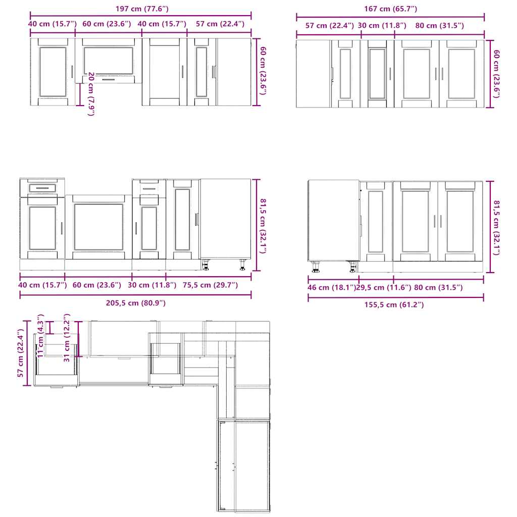 Set Mobili da Cucina 11 pz Porto Rovere Fumo in Truciolato | homemem39