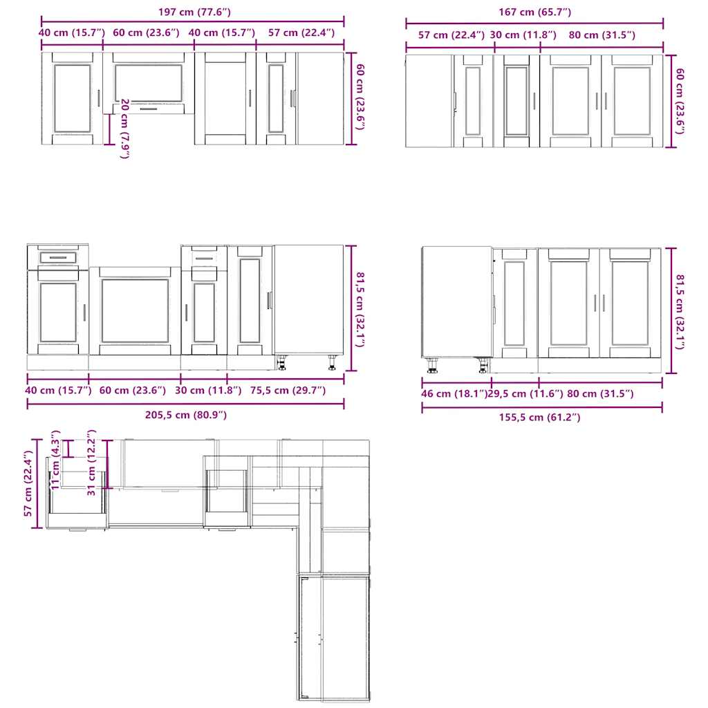 Set Mobili da Cucina 11 pz Porto Grigio Sonoma in Truciolato | homemem39