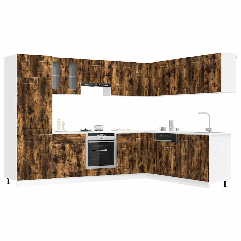 Set Mobili da Cucina 14 pz Kalmar Rovere Fumo Legno Multistrato
