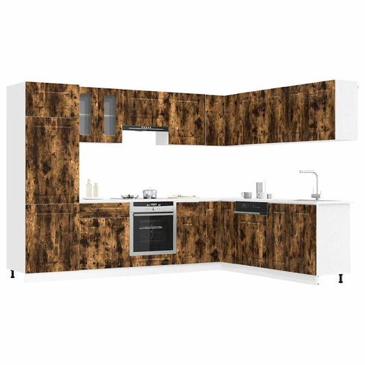 Set Mobili da Cucina 14 pz Kalmar Rovere Fumo Legno Multistrato