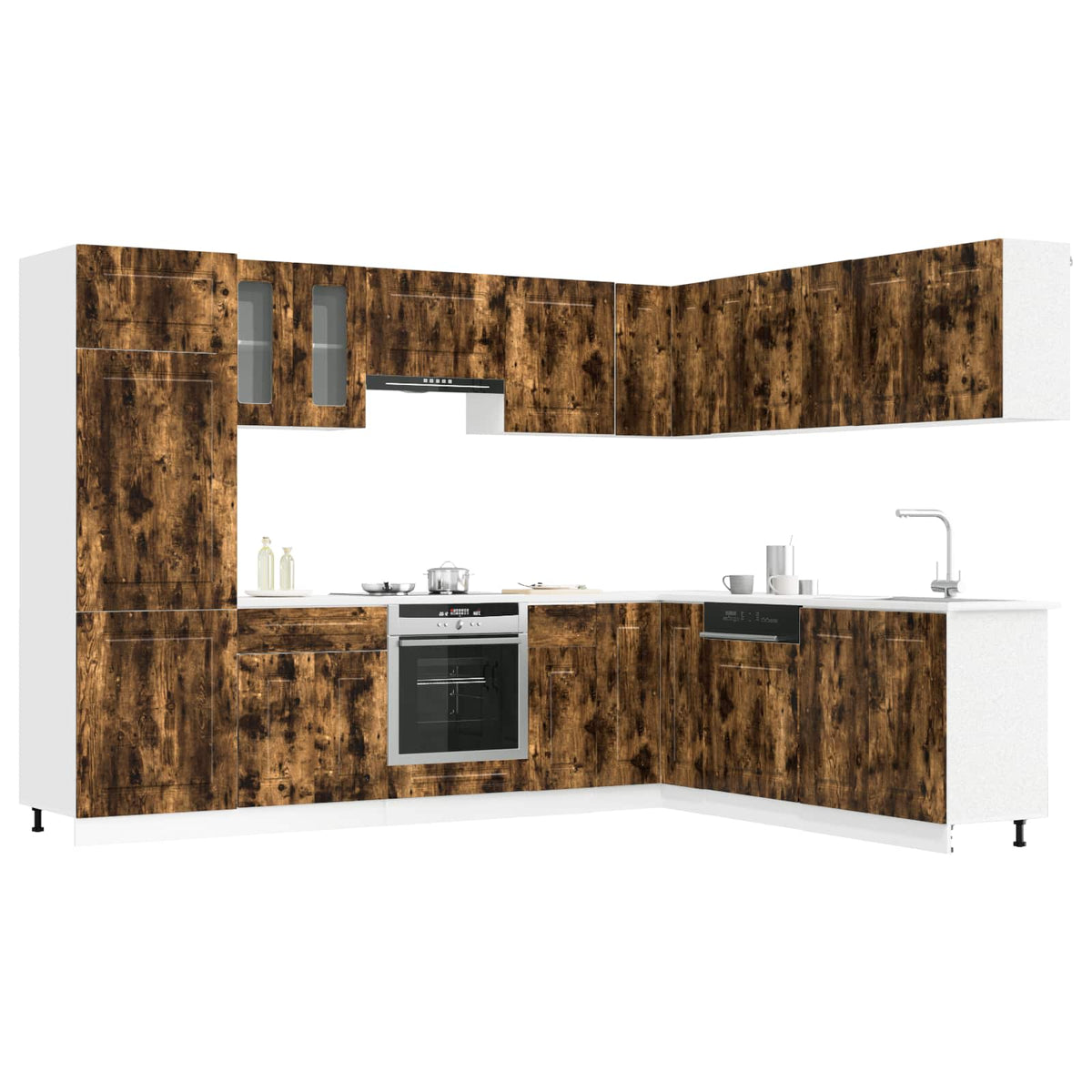 Set Mobili da Cucina 14 pz Kalmar Rovere Fumo Legno Multistrato