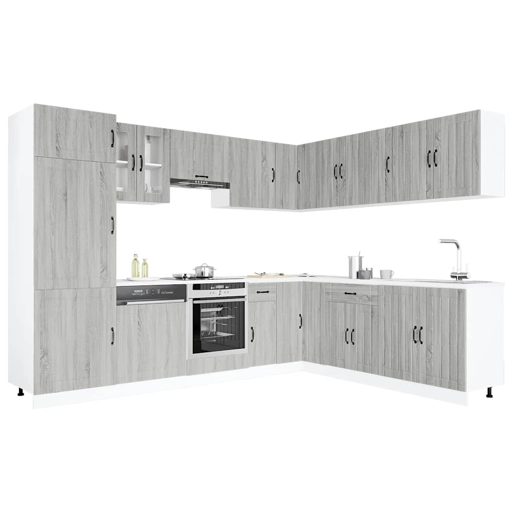 Set Mobili da Cucina 14 pz Lucca Grigio Sonoma in Truciolato | homemem39