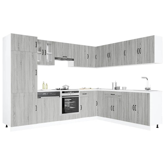Set Mobili da Cucina 14 pz Lucca Grigio Sonoma in Truciolato | homemem39