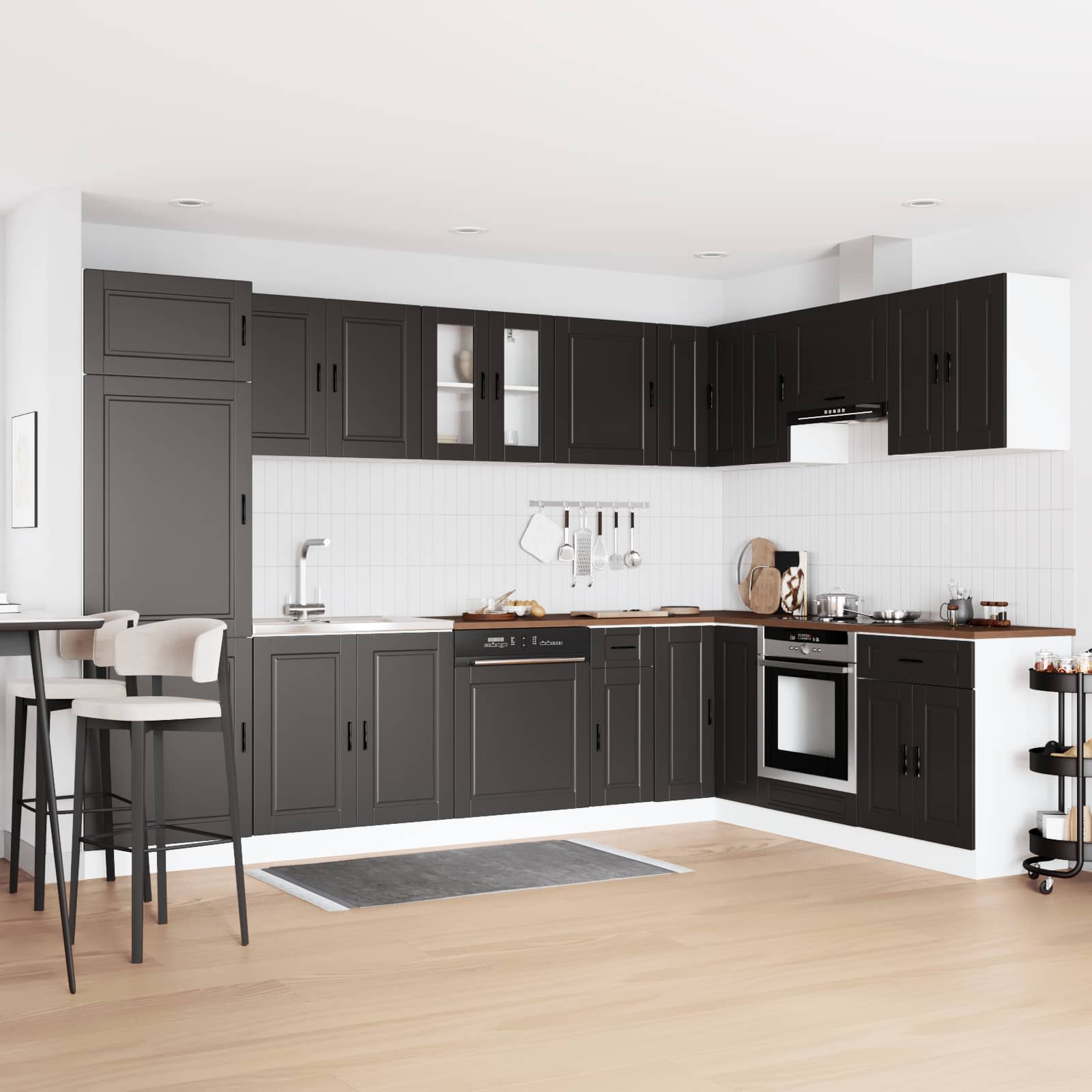 Mobiletto per lavabo Porto 2 pcs Nero Legno multistrato | homemem39
