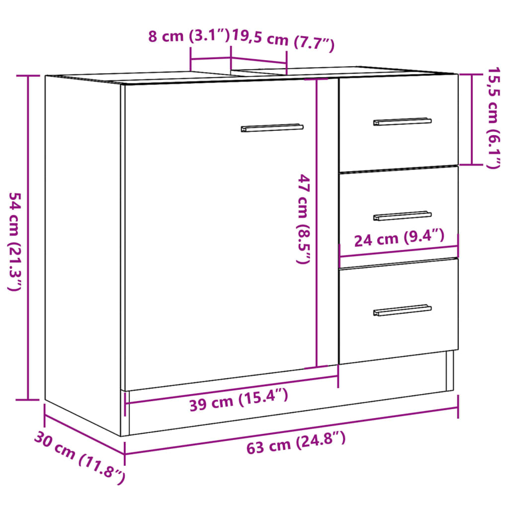 Mobile Sottolavabo Legno Vecchio 63x30x54 cm in Truciolato | homemem39