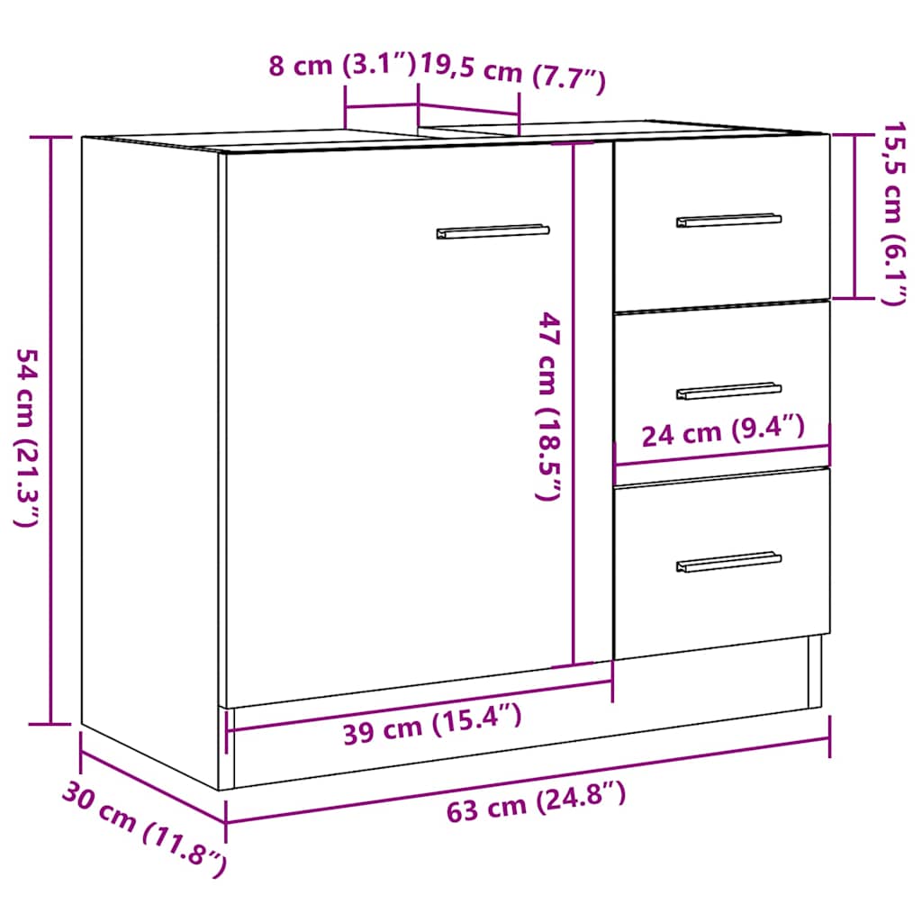 Mobile Lavabo Rovere Artigianale 63x30x54 cm in Truciolato | homemem39