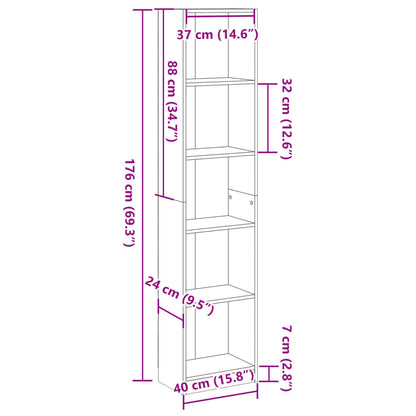 Libreria Nera 40x24x176 cm in Legno Multistrato