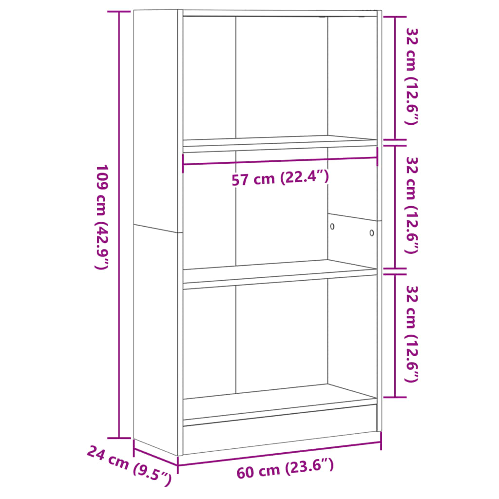 Libreria Nera 60x24x109 cm in Truciolato