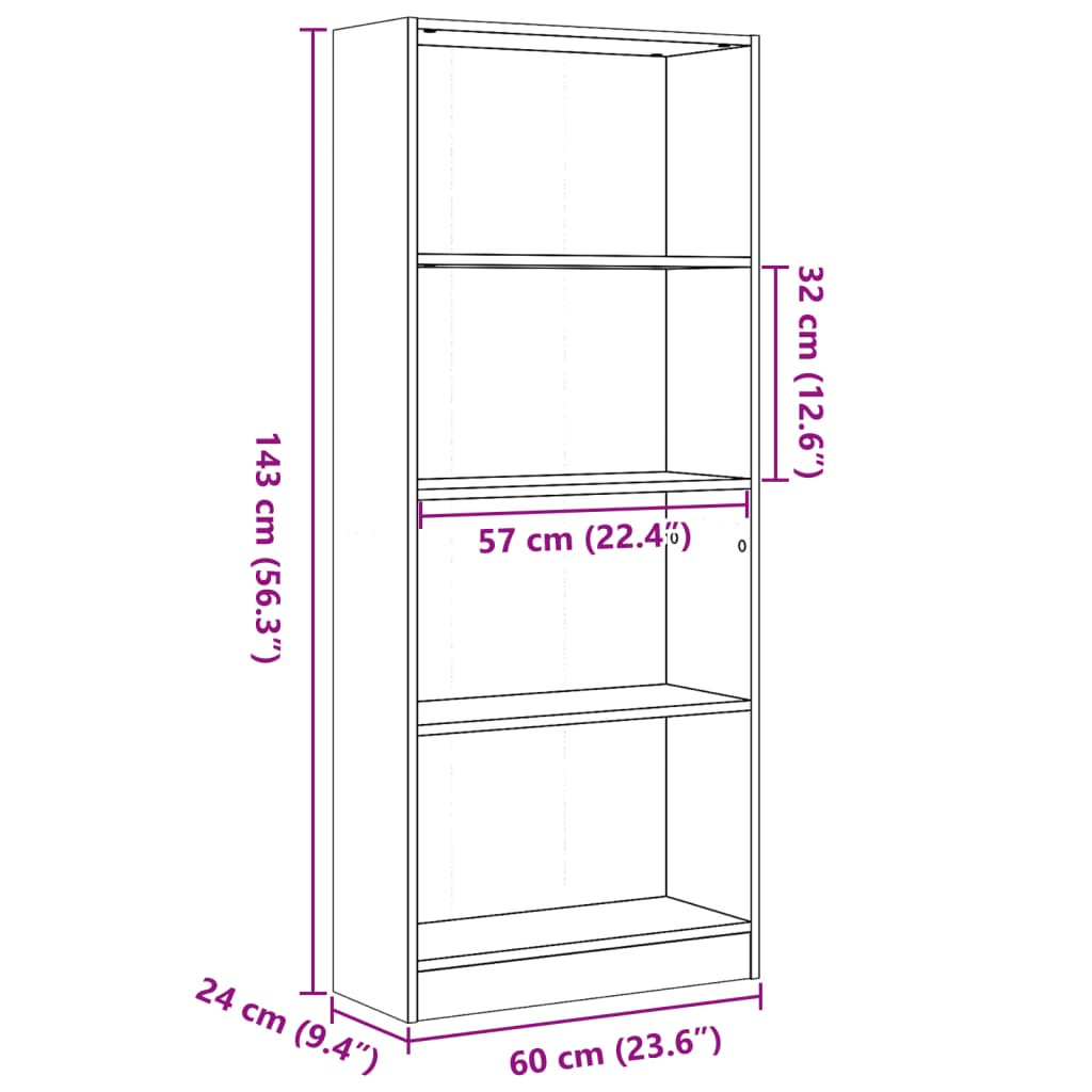 Libreria Nera 60x24x143 cm in Legno Multistrato