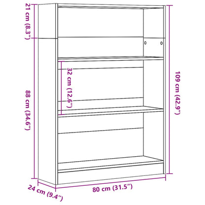 Libreria Nera 80x24x109 cm in Legno Multistrato