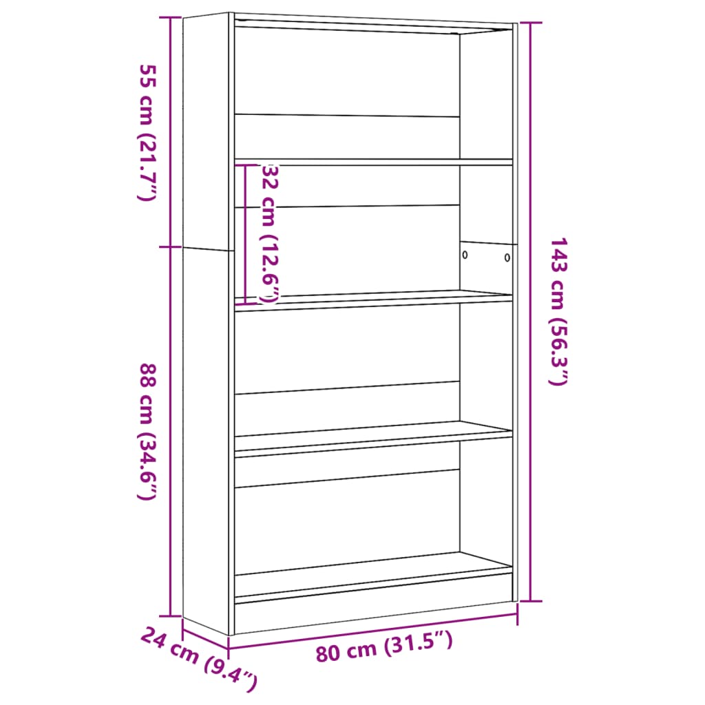 Libreria Bianca 80x24x143 cm in Legno Multistrato