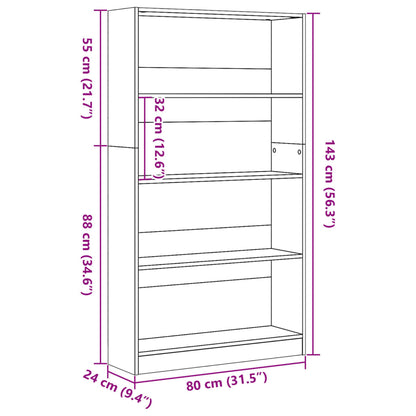 Libreria Rovere Sonoma 80x24x143 cm in Legno Multistrato