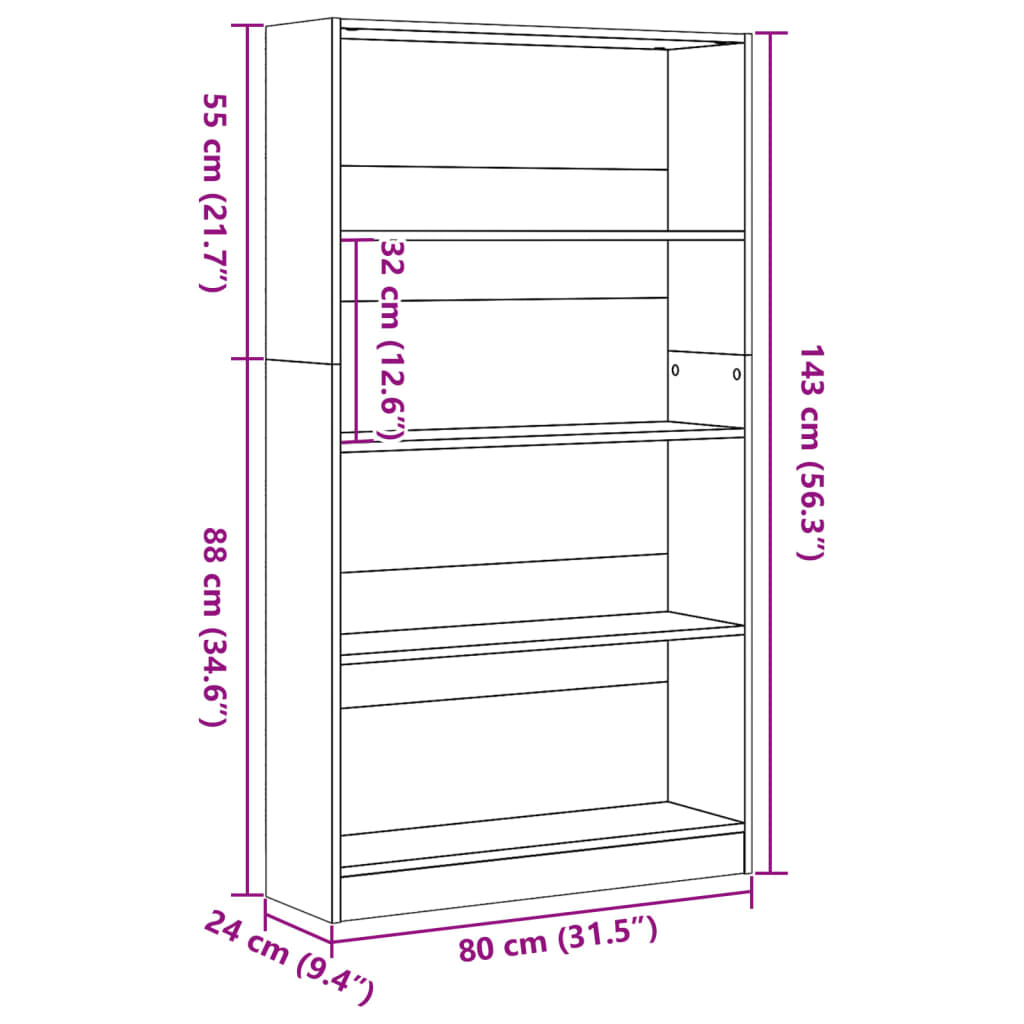 Libreria Grigio Cemento 80x24x143 cm in Legno Multistrato