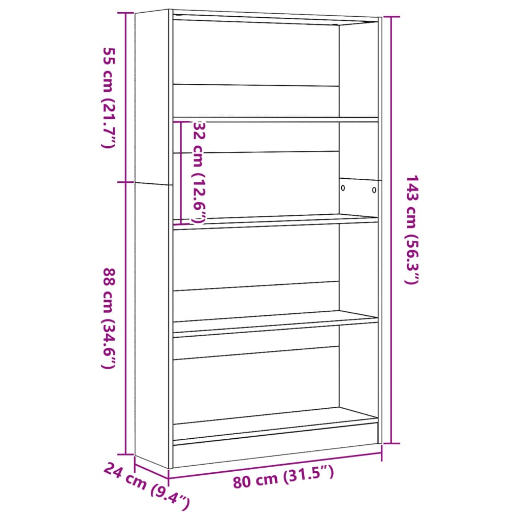 Libreria Rovere Fumo 80x24x143 cm in Legno Multistrato