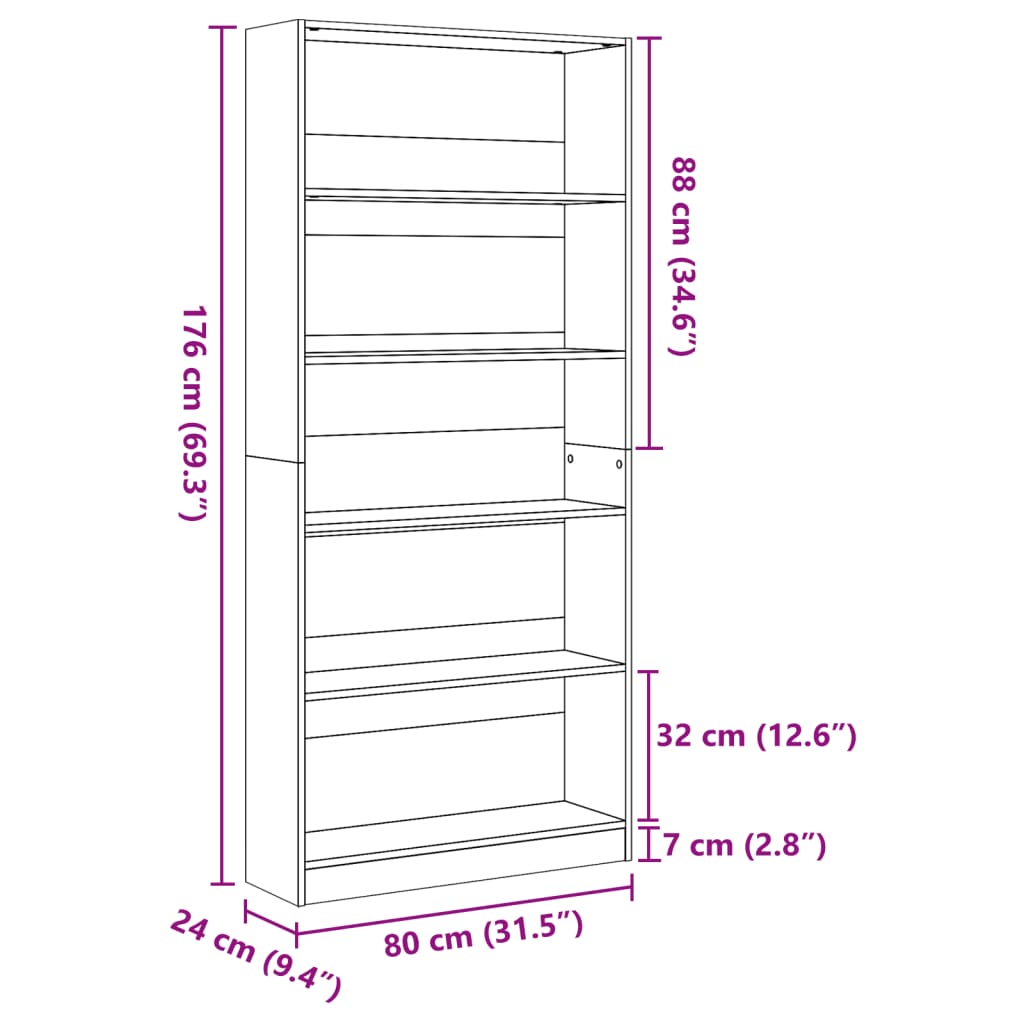 Libreria Bianca 80x24x176 cm in Legno Multistrato