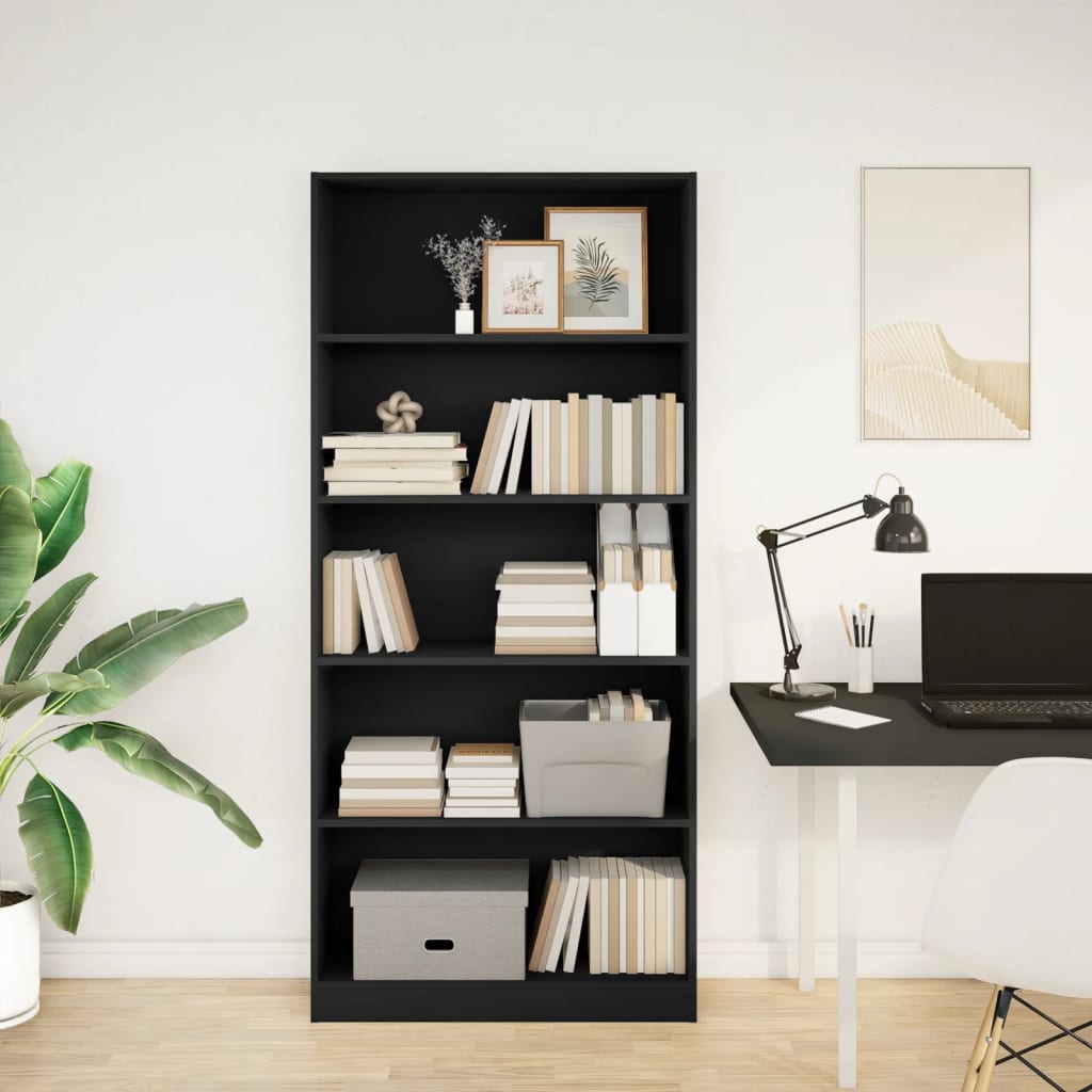 Libreria Nera 80x24x176 cm in Legno Multistrato