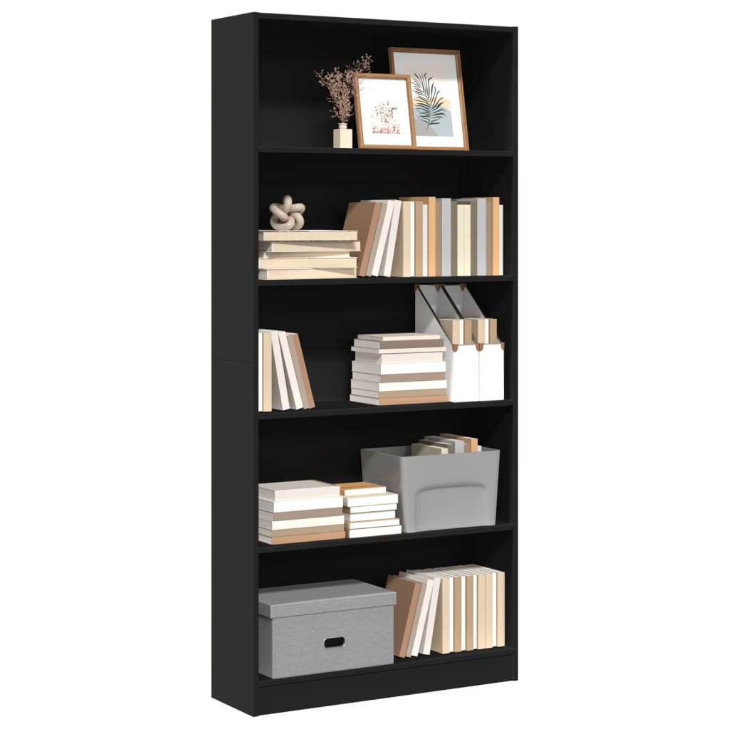 Libreria Nera 80x24x176 cm in Legno Multistrato